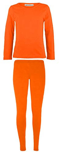 janisramone® Kids Girls Lounge Set, Neon Plain 2Pcs Co Ord Set, Round Neck Long Sleeve T-Shirt, Elasticated Waist Leggings, Casual Summer Tracksuit, Girls Activewear Sets