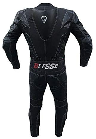 BI ESSE - Tuta da MOTO intera in pelle e tessuto,ideale per strada,viaggi lunghi,touring, pitbike,completa di gobba e protezioni rigide certificate (Nero, XL)