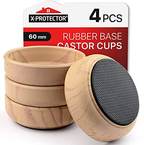 Rubber Base Castor Cups 4 PCS Ø60mm X-Protector – Furniture Castors with Non-Slip Base – Floor Protectors for Chair & Sofa Legs – Prevent Scratches with Our Furniture Coasters & Bed Wheel Stoppers!