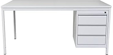 furni24 Schreibtisch mit 3 Schubladen, rechteckiger Schreibtisch mit Metalluntergestell Höhenausgleichsniveauschrauben, Schreibtisch fürs Heim und Büro, Computertisch, grau 180x80x75 cm