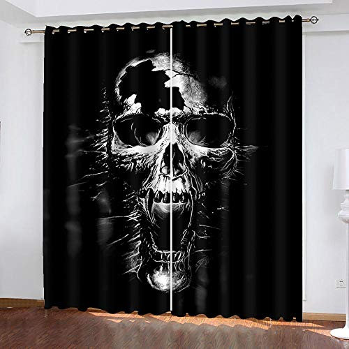 HKDGHTHJ Ösen Gardinen 132 X 210 cm Totenkopf Schwarz Horror Blickdichte Gardinen Verdunkelungsvorhang - Lichtundurchlässige Vorhang Mit Ösen 3D Gedruckt Polyester Vorhänge Für Schlafzimmer Geräuschr