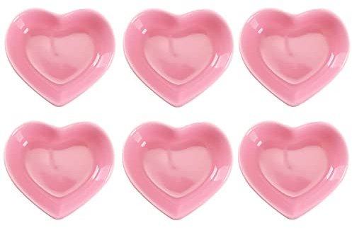 WHJY Pink Love - Juego de 6 cuencos de cerámica con forma de corazón, platos de porcelana contemporáneos, condimentos y cuencos de salsa de soja para bodas y fiestas de cumpleaños