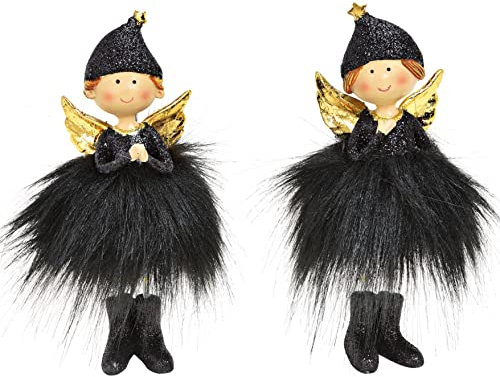 Pommerntraum ® | 2-ER Set Elfen Engel Schutzengel Engelchen Nana Engel Weihnachtsengel Weihnachtsfiguren Weihnachtsdeko Dekorationsfiguren Schreibtischfiguren (Schwarz)