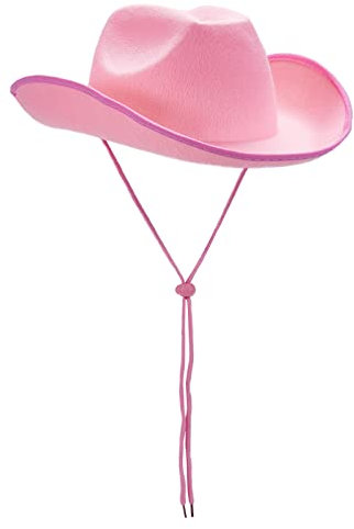Cowboyhut für Damen, Erwachsene, einfarbig, pelziger Rand, breite Krempe, Cowboyhüte mit Federn für Verabredung, Party, Tanz, Rosa, Stil 2, Einheitsgröße