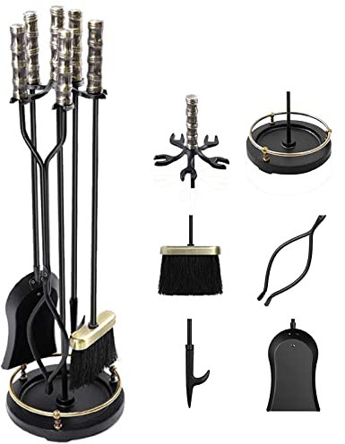 MTSON Kaminbesteck Antikes Kompaktes Kaminwerkzeug-Set - 5 Teile, Moderne Log Halter Kamin Zubehör Dekor für Wohnzimmer, Outdoor-Kaminbesteck