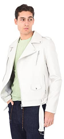 Ciabalù Giubbotto Uomo in Eco Pelle Giacca Biker Chiodo Simil Pelle Slim Fit (M, Ghiaccio)