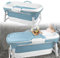 JOIEYOU Faltbare Badewanne Erwachsene, L Foldable Bathtub Mobile Tragbare Badewanne Sitzbadewanne, Klappbadewanne mit Abnehmbare Abdeckung und Badewannenablage, Blau (112 x 62 x 53 cm)