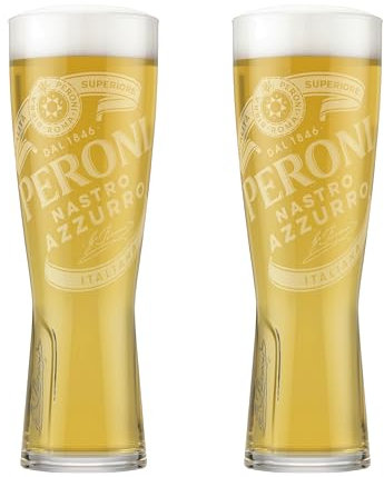 GarageBar | Peroni Glass | Nucleated Beer Glass | Official Merchandise | Comes with 2X Beer Drip Mats (2, Pint)