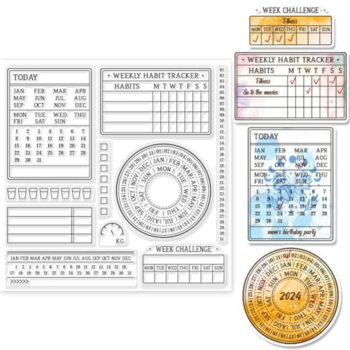 GLOBLELAND 15x15 cm Zeitplan-Tabelle Transparente Silikonstempel Zeitplan Klare Stamps Kalender Planung Silikonstempel Für Kartengestaltung DIY Prägung Journaling