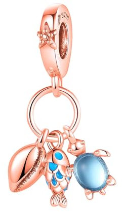 Rimgoris Argento 925 Charm per donna Bracciali Collana Oceano Tartaruga Conchiglia Pesce Marino Dangle Regalo Oro Rosa