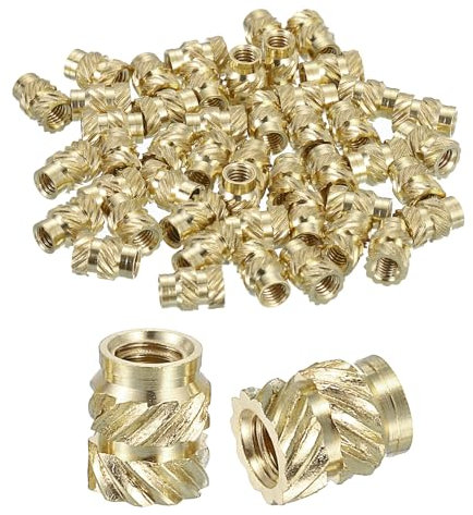 Sourcing Map Knurled Insert Nuts, 100pcs M3 x 6mm L x 5mm OD 3D Printing Brass Female Threaded Inserts, Heat Set Embedment for Printing