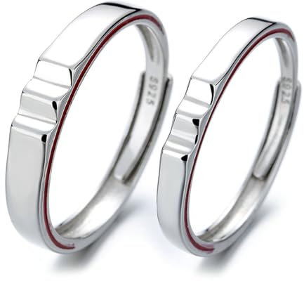 Anelli Filo Rosso del Destino Coppia, Set Anelli Argento 925 con Linea Rossa Anello Fidanzamento Coppia Personalizzata Coppia Anelli Matrimonio Regolabili per Uomo Donna