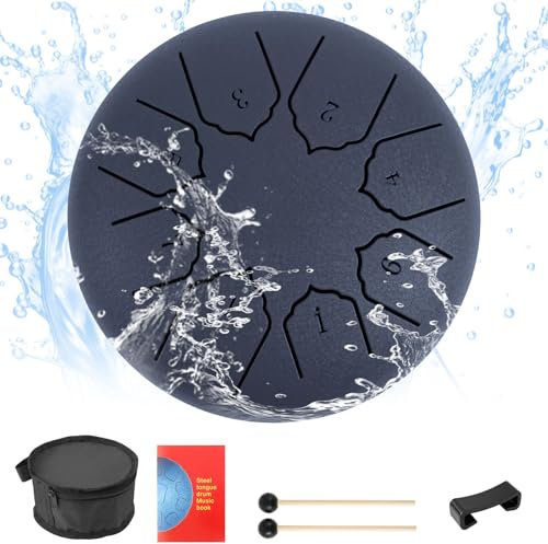 Stahlzungentrommel D dur 6-Zoll 8 Töne Regentrommel für Garten mit Tutorial Rain Drum Outdoor mit Trommelstöcke Chakra ätherische Trommel Steel Tongue Drum Handtrommel für Meditation Yoga (Blau)