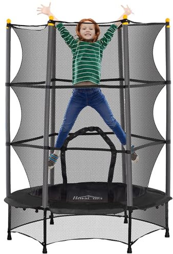 HOMCOM Trampoline Enfant Ø 1,40 × 1,90H m Filet de sécurité Porte zipée Couvre-Ressorts 6 poteaux rembourrés Inclus Noir