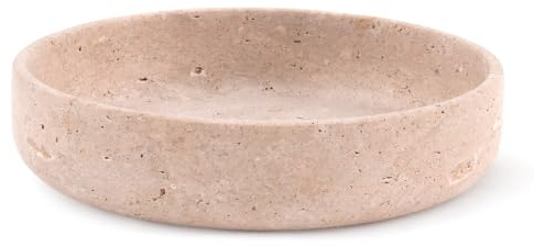 EARTHEN CRAFTS Bol de servir de mármol de 20 cm (8 pulgadas), travertino, hecho a mano para la encimera de la cocina, ideal para ensaladas, encimera de cocina, decoración moderna