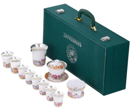 WBRSybUK Teeservice Aus Keramik, Emaille, Versilbertes Teeservice, Versilbertes Keramik-Teeservice, Großes Set, Geschenkbox Gefüllt Mit Bunter Schüssel Mit Deckel, Geschenke, Teeservice