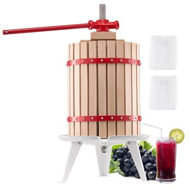 VEVOR Pressoir à Fruits Manuel 18 L, Presse à Vin Panier en Bois Massif avec 8 Blocs, Extraction de Jus Efficace, Presse à Jus, Huile d'olive, Raisin, Cidre de Pomme pour la Cuisine et la Maison