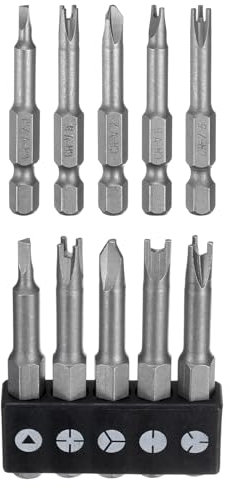 sourcing map 5pcs Magnetic Special Shaped Screwdriver Insert Bits Set U-Type/Y-Type/Triangle/Inner Cross/3-Points 1/4 Hex Shank 2 Length Power Drill Bits with Bit Holder