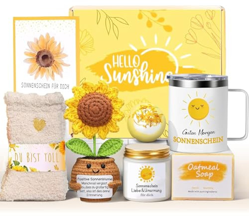 SUOPDH Geschenke für Frauen, Sonnenblume Geburtstagsgeschenk für Frauen, Geschenkset für Beste Freundin, Schwester, Frau, Mama zum Weihnachten Geburtstag