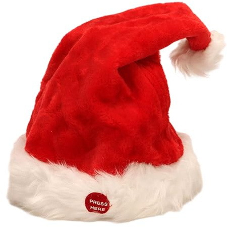 NIEBYI Weihnachtsmütze, elektrisch, singend, tanzend, Plüsch, Weihnachtsmannmütze mit Kugelkopf, weich, lustig, für Kinder und Erwachsene