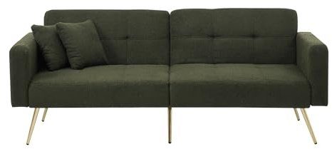 BXEYXE Schlafsofa mit Bettfunktion, verstellbarem Winkel, goldenen Beinen, mit Kissen und seitlichen Aufbewahrungstaschen