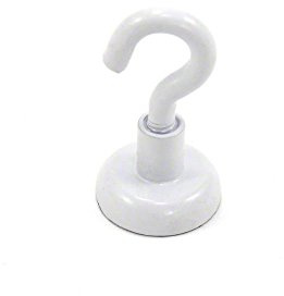 FIRST4MAGNETS White Painted Neodymium Hook Magnet with M4 Hook for Fridge, Whiteboard, Noticeboard, Filing Cabinet or Office - 16mm Diameter x 30.5mm High - 9.7kg Pull - Pack of 10