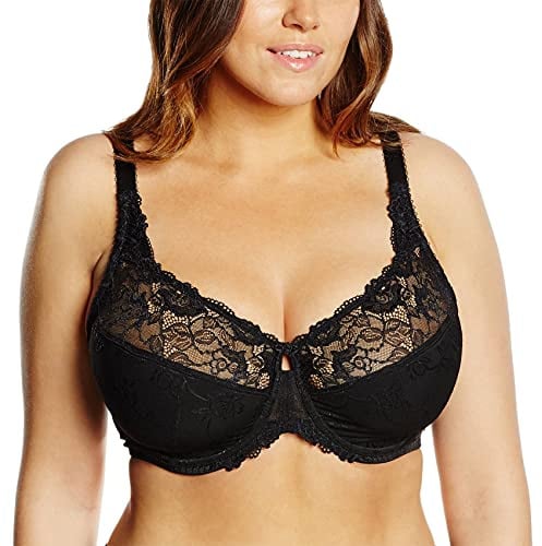 DELIMIRA Women's Plus Size Full Coverage Underwire Unlined Minimizer Lace Bra Black 42I
