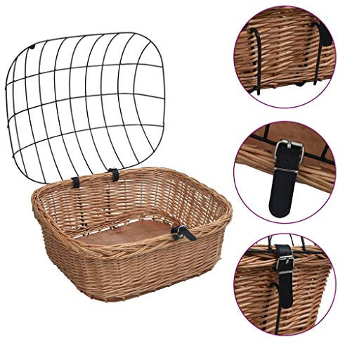 vidaXL Fahrrad Frontkorb mit Deckel Fahrradkorb Weidenkorb für Vorne Transportkorb Weidenfahrradkorb Lenkerkorb Hundekorb 50x45x35cm Naturweide