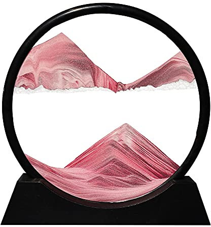 Aoderun Sablier Decoratif 20cm Sablier 3d Art Dynamique Peinture de Sable Qui Coule Rond Cadre Sable Mouvant Deco Bureau Salon Maison (Rose,28cm)