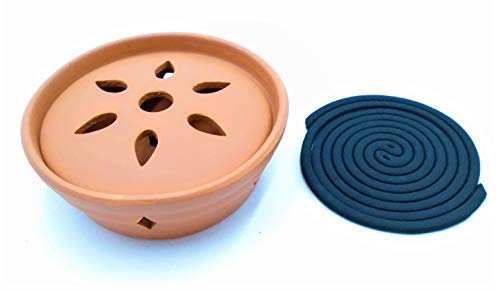 Porte-encens en céramique 16 x 6 cm avec spirale citronnelle (jardin maison) anti-moustiques