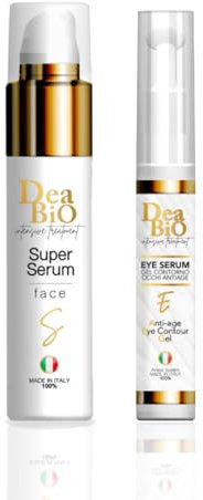 Dea Bio Kit Siero viso e contorno occhi, Crema Antimacchia, Acido Ialuronico Triplo peso molecolare con Vitamina C, E, Set viso Skincare occhi con Applicatore, Crema Tonificante Giorno (50 ml)