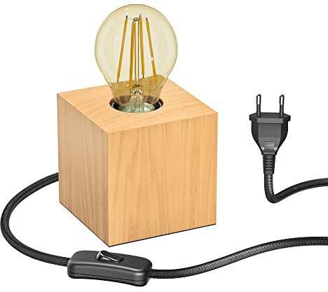 ledscom.de Tischlampe HITO, Holz massiv, eckig, inkl. E27 Lampe gold max. 778lm, 3-Stufen dimmen, extra-warmweiß