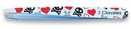 3 Claveles - Pinza de depilar, punta sesgada, decorada, colección Skull Lover, Inox, pinza depilación, Acero Inoxidable, 9,5 cm