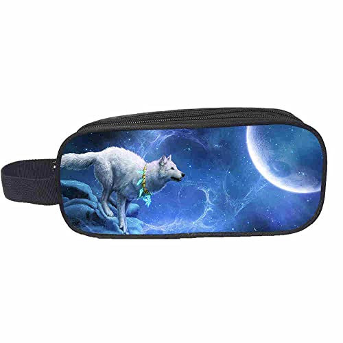 Federmäppchen Große Kapazität Teenager Mäppchen, ENEN Stifte Etui Schulsachen Federtaschen für Schule & Büro Mädchen Jungen Teen Geschenk (22x10x6cm,weißer Wolf)