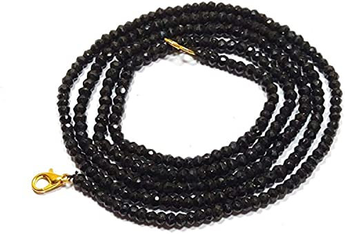 Natürlicher schwarzer Spinell, 3–4 mm, facettierte Rondelle-Perlen, 91,4 cm lange Perlenkette, schwarze Spinell-Perlen-Halskette, Schmuck, ausschließlich schwarze Spinell-Edelsteinperlen, 3-4 mm,