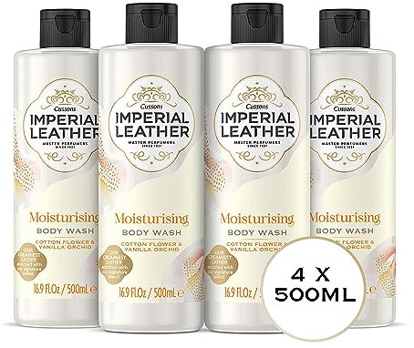 Imperial Leather Moisturising Shower Gel, Cotton Flower & Vanilla Orchid, Signature Oil Blend, Creamy Lather, Gentle Skin Care, Bulk Buy, Pack of 4 x 500ml
