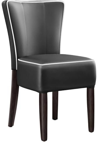 GGMMÖBEL 2-er Set American | Dinerstuhl | Schwarz | Leder | Gestell: Holz/Wenge | Gestreift | Sitzhöhe: 49 cm | Keder Weiß