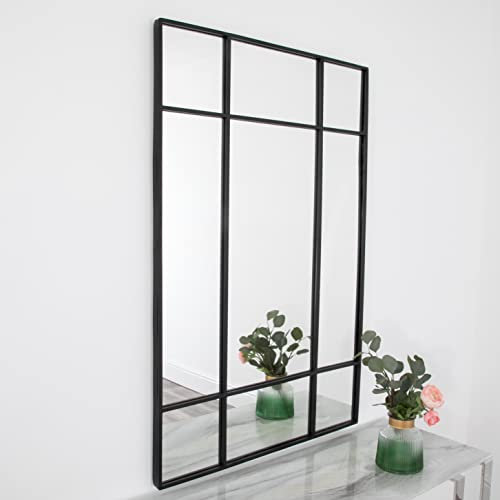 Native Home & Lifestyle Black Window Pane Mirror Modern 120x80cm Wall Mount Matt Extra Large