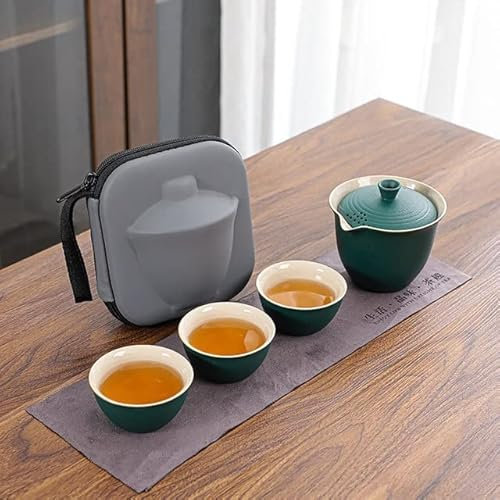LUNYY Porcelaine Chinoise Gongfu Service à thé Portable théière Ensemble soupière théière et infuseur Portable Tout en Un Sac Cadeau Service à thé Chinois