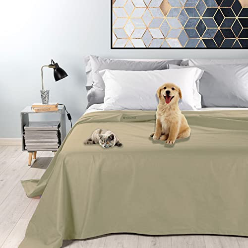 Byour3 - wasserdichte Doppel Tagesdecke Gemischte Baumwolle Bettüberwurf Einzelbett Queen Size Wohndecke Schutz vor Hunden Katzen Kinder Kratzfest Wasserfest Waschbar (Hell Elfenbein, Einzelbett)