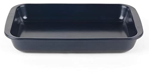 Progress BW11680WK Thermo Glass Roasting Tin – Large Roaster, Glass Baking Dish, For Oven, Freezer, Microwave, Lasagne Dish, Easy Grip, Triple Layer Technology, Bakeware for Meal Prep, 34cm, Navy Blue