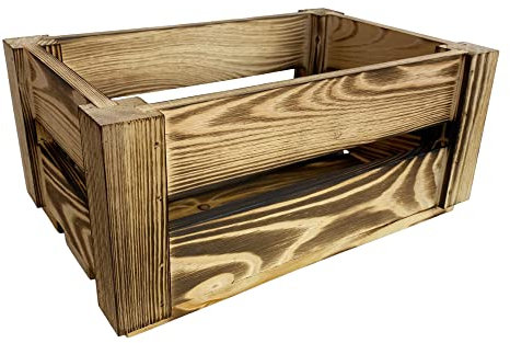 WoodGall Geflammte Holzkiste Vintage ohne Deckel 30x20x13CM- solide Kiefern holzbox als Deko- oder Weinkiste, auch als Geschenkkorb leer - ideal für Holzkiste Regal und als Obst-Aufbewahrungskiste