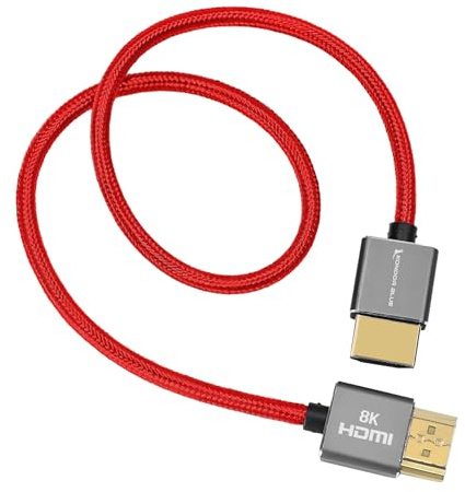 KONDOR BLUE Cable trenzado recto y corto HDMI 8K HDMI a HDMI para monitores en cámara, tarjetas de captura + más | 8K/60Hz 4K/120Hz | MetaData 3D HDR de 48 Gbps | 17 pulgadas | Rojo