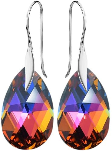Pear Damen Hakenverschluß Hänge Ohrringe Echtes Silber 925 mit Marken Kristalle Zirkonia - Schmuck Echt Silberne Hängende Ohrhanger für Frauen und Mädchen - Hängeohrringe Ideal Geschenk (Volcano)