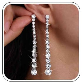 Atentuyi Lange Kette Strass Ohrringe Silber - Kronleuchter Glänzende Quaste Kristall Baumeln Hochzeit Linear Cz Tropfen Bräute Schmuck für Frauen Mädchen