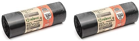 Sacs Poubelles Résistants Relevo, Sacs Poubelles Durables avec Résistance jusqu’à 100 kg, Sacs en Plastique 100% Recyclés, Écologiques et Anti-Fuites, Grande Capacité 150 L (Lot de 2)