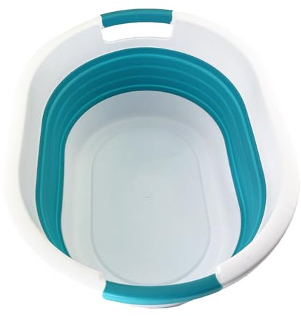 SAMMART 23L zusammenklappbarer Kunststoff-Wäschekorb – faltbarer Pop-Up-Aufbewahrungsbehälter/Organizer – tragbare Waschwanne – platzsparender Korb/Korb (1, Weiß/Keramikblau)