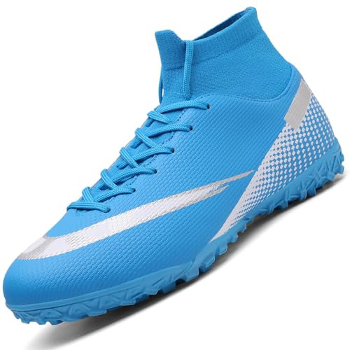 VTASQ Boys Football Boots Shoes Kids Astro Turf Trainers Kids Non-Slip Teenager Outdoor Football Shoes Girls Breathable Sneakers Unisex B/L-5UK