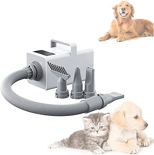 Secador para Mascotas De 2200 W, Secador De Cepillo De Bajo Ruido para Perros, Caja De Secadora para Mascotas con Led, Regulación De Velocidad Inteligente, 4 Boquillas, Material De