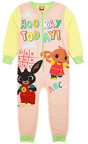 Bing Bunny Girls Yellow Onesie | All In One Fleece Loungewear | Character Sula | Kids Pyjama PJs Sleepsuit Nightwear | Cosy Gift Merchandise - 4-5 Years